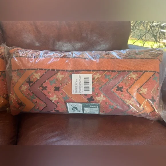 A pair of Bohemian pillows made by Karma Living in peach with embroidery - Picture 2 of 4